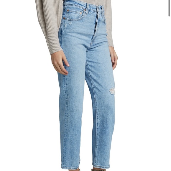 Levi’s Premium Ribcage Straight Ankle Jeans Size 29 Small Rip High waisted - Picture 3 of 14